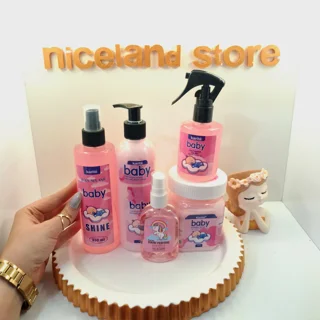 پک کامل بیبی صورتی۵عددی| مراقبت بدن و مو شامل لوسیون کره بدن عطرمو عطربیکینی و بادی اسپلش ۵عددی